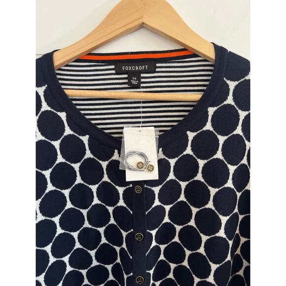 NWT Foxcroft Navy White Polka Dot Cardigan Women 2X Old Money Academia Office - Picture 6 of 16